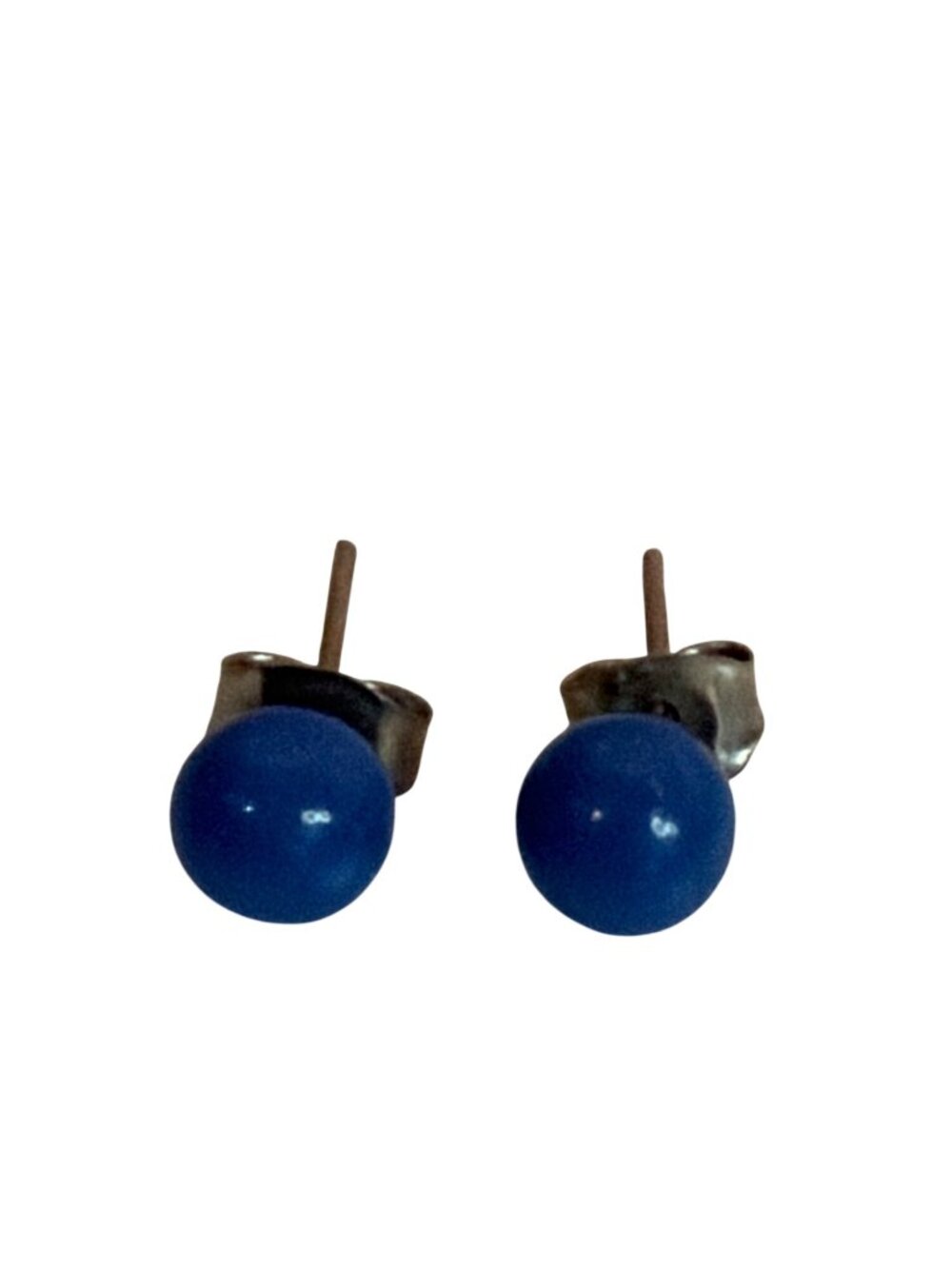 Blue Ball Stud Earrings Silver Tone Posts Minimalist Dainty Colorful